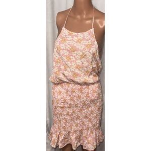 Beautiful Cotton Candy LA Pink Floral Halter Smock Mini Dress Size Medium Good C